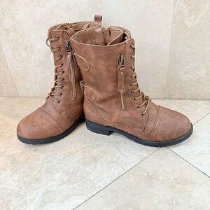 Forever Lace Up Combat Boots Brown Buckle Zipper Ankle Boots Size 6.5